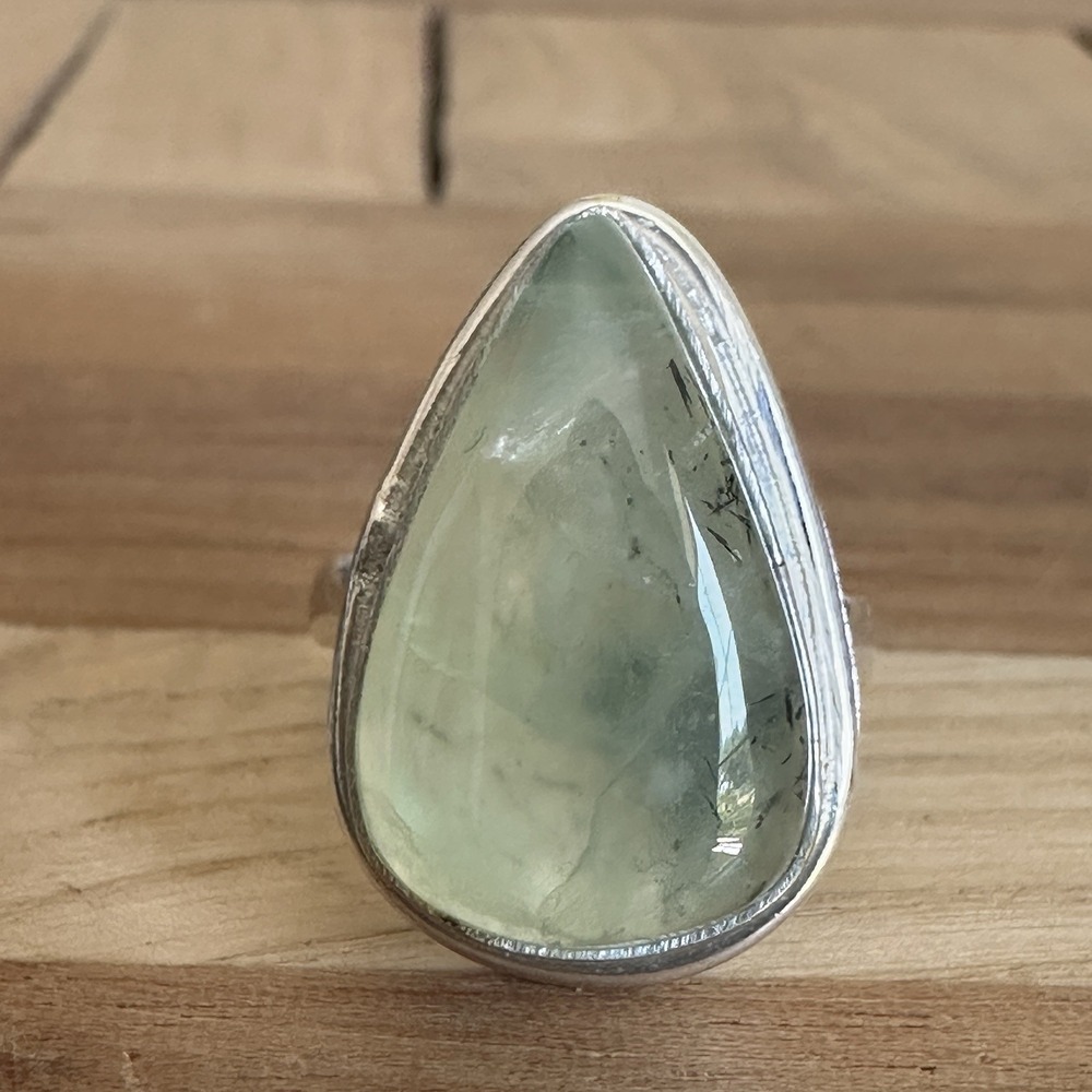 Artisan Accent Ring Size 7 Green Black Rutilated Quart Gem 925 Sterling 6.6g